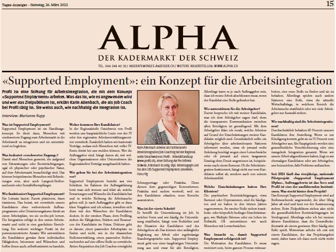 Interview mit Karin Allenbach über «Supported Employment»