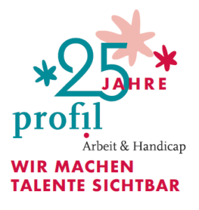 Jubiläums Logo 25 Jahre Stiftung Profil mit dem Slogan "Wir machen Talente sichtbar"